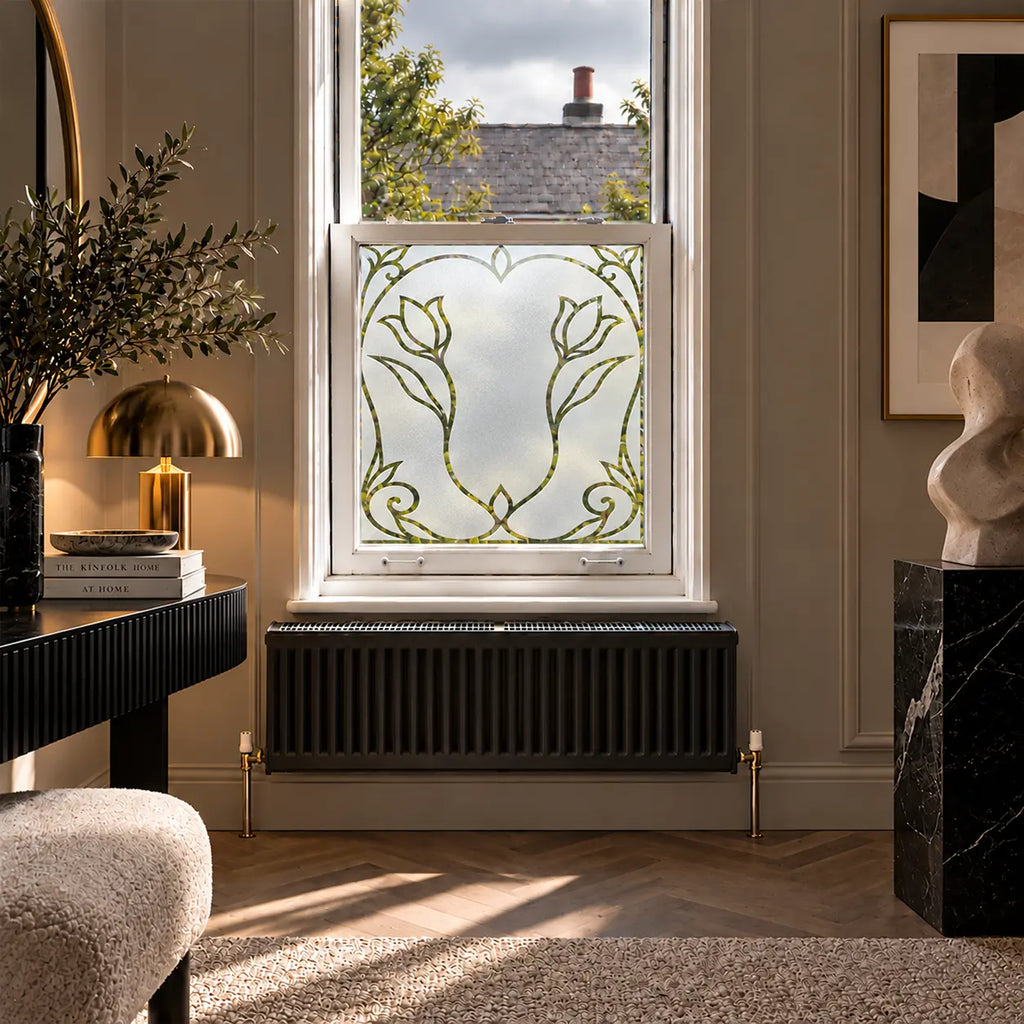 Privacy Window Film, Art Nouveau Tulip Frosted Design