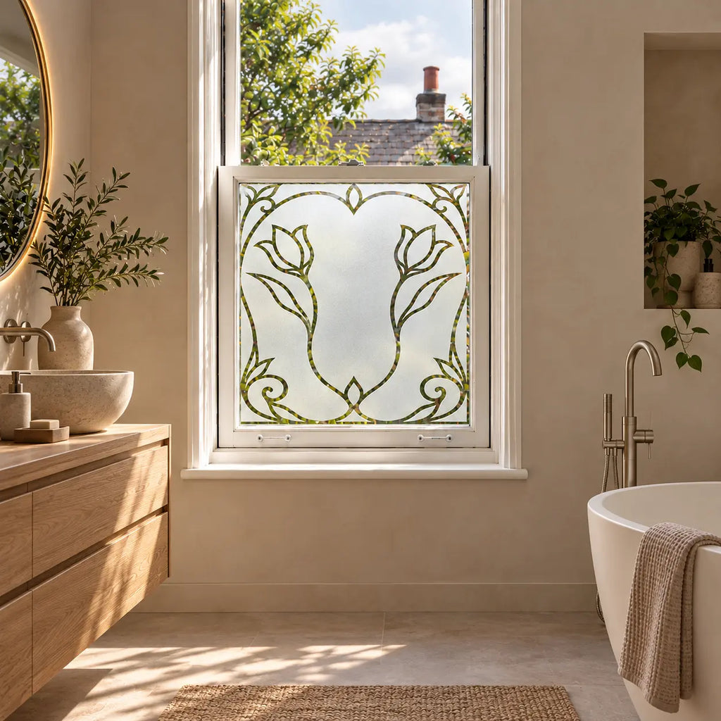 Privacy Window Film, Art Nouveau Tulip Frosted Design