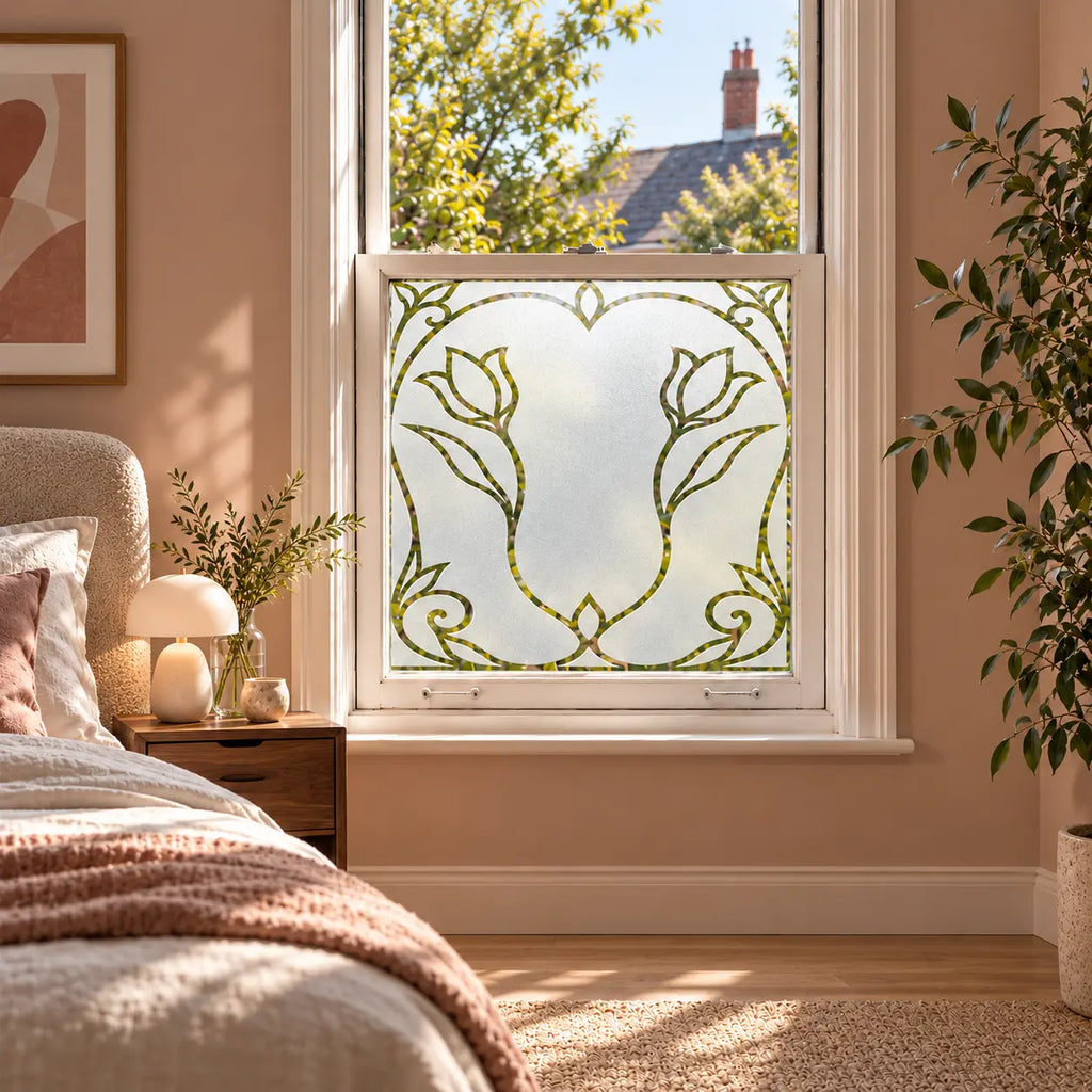 Privacy Window Film, Art Nouveau Tulip Frosted Design