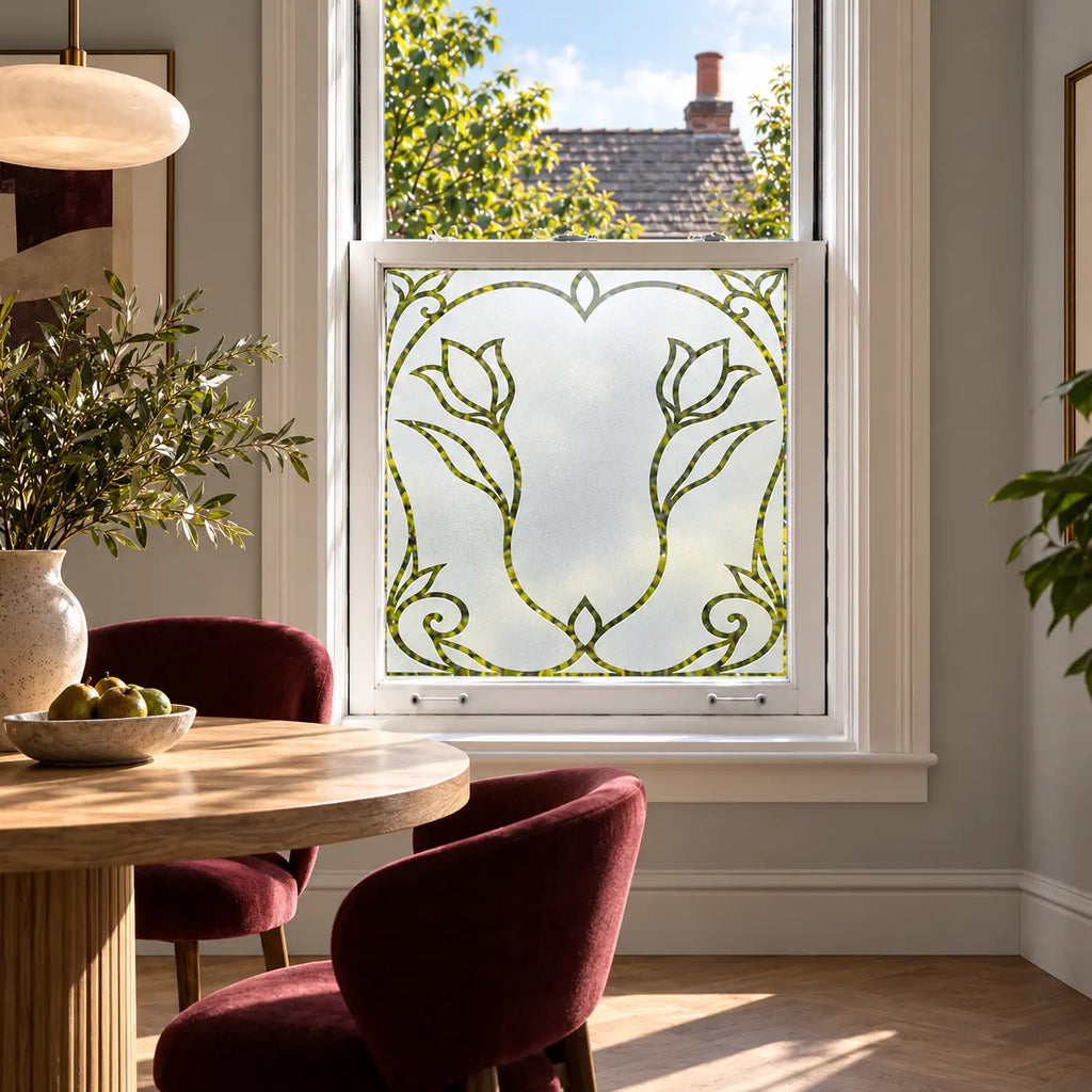 Privacy Window Film, Art Nouveau Tulip Frosted Design