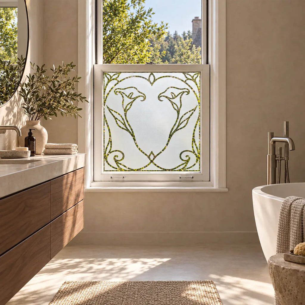 Privacy Window Film, Art Nouveau Calla Lily Frosted Design