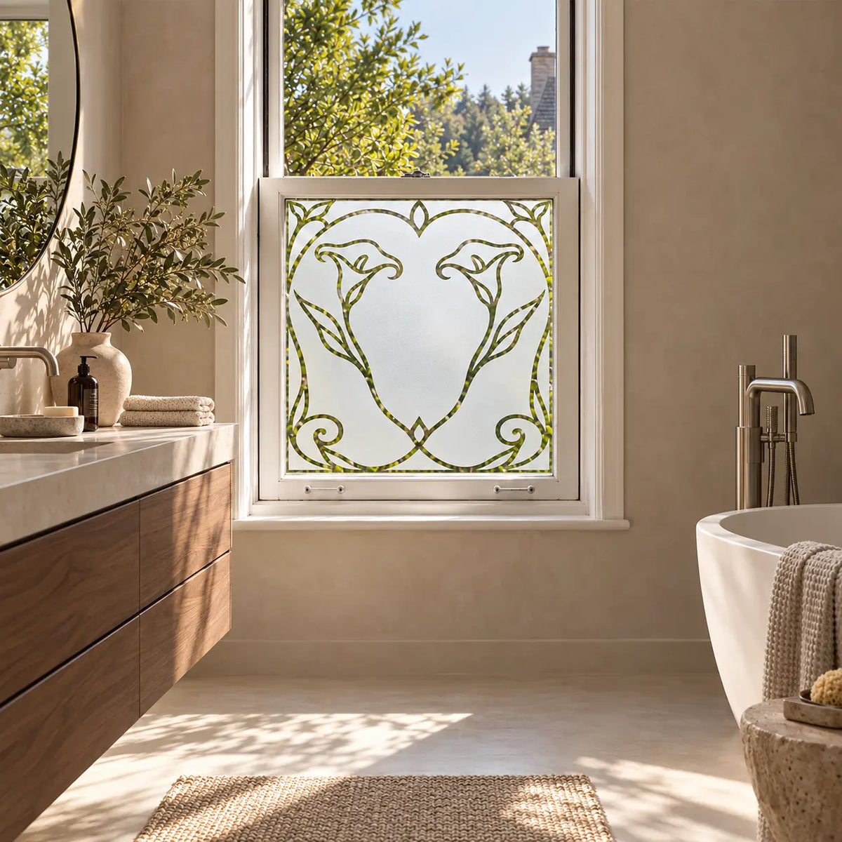Privacy Window Film, Art Nouveau Calla Lily Frosted Design