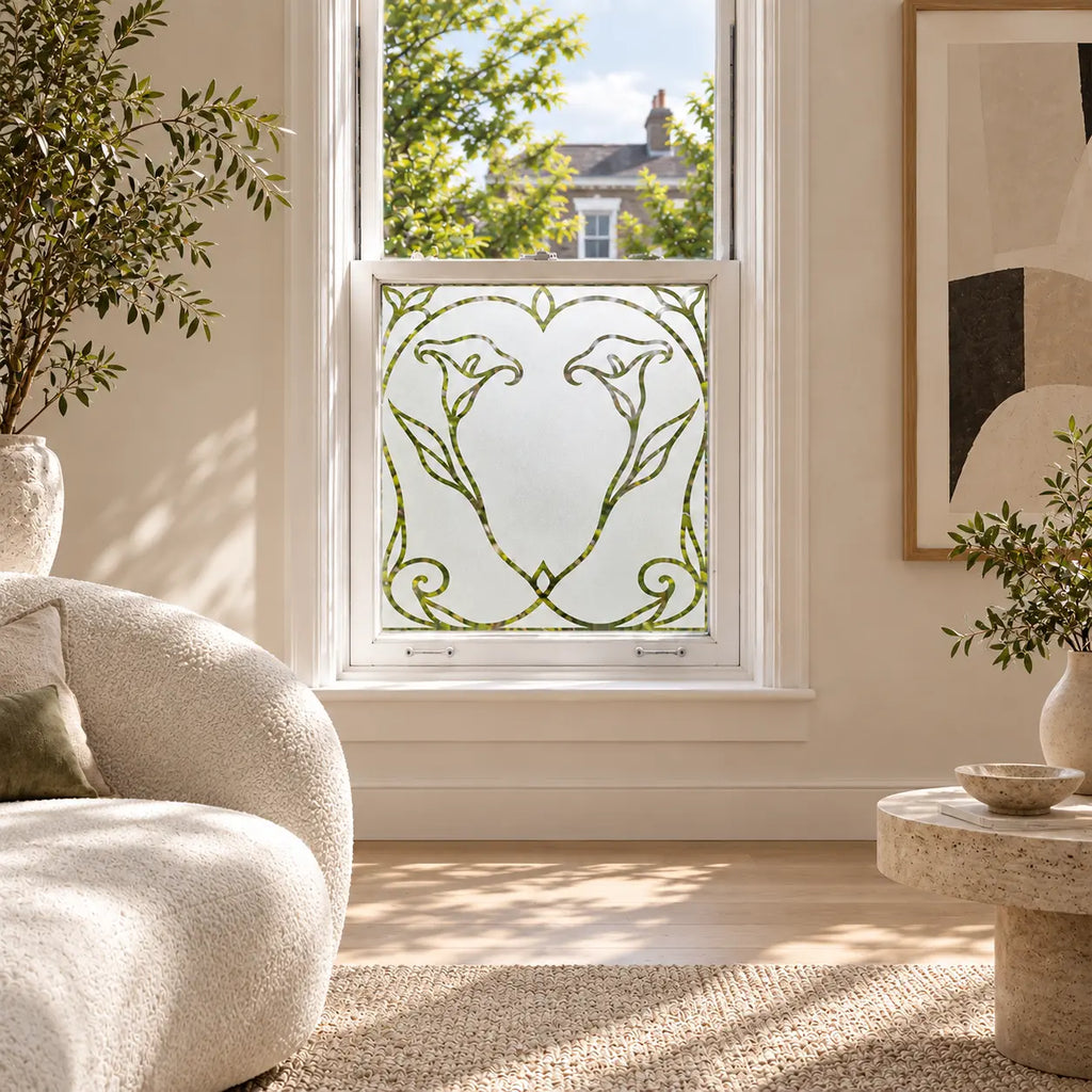 Privacy Window Film, Art Nouveau Calla Lily Frosted Design