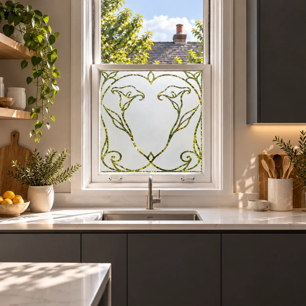 Privacy Window Film, Art Nouveau Calla Lily Frosted Design