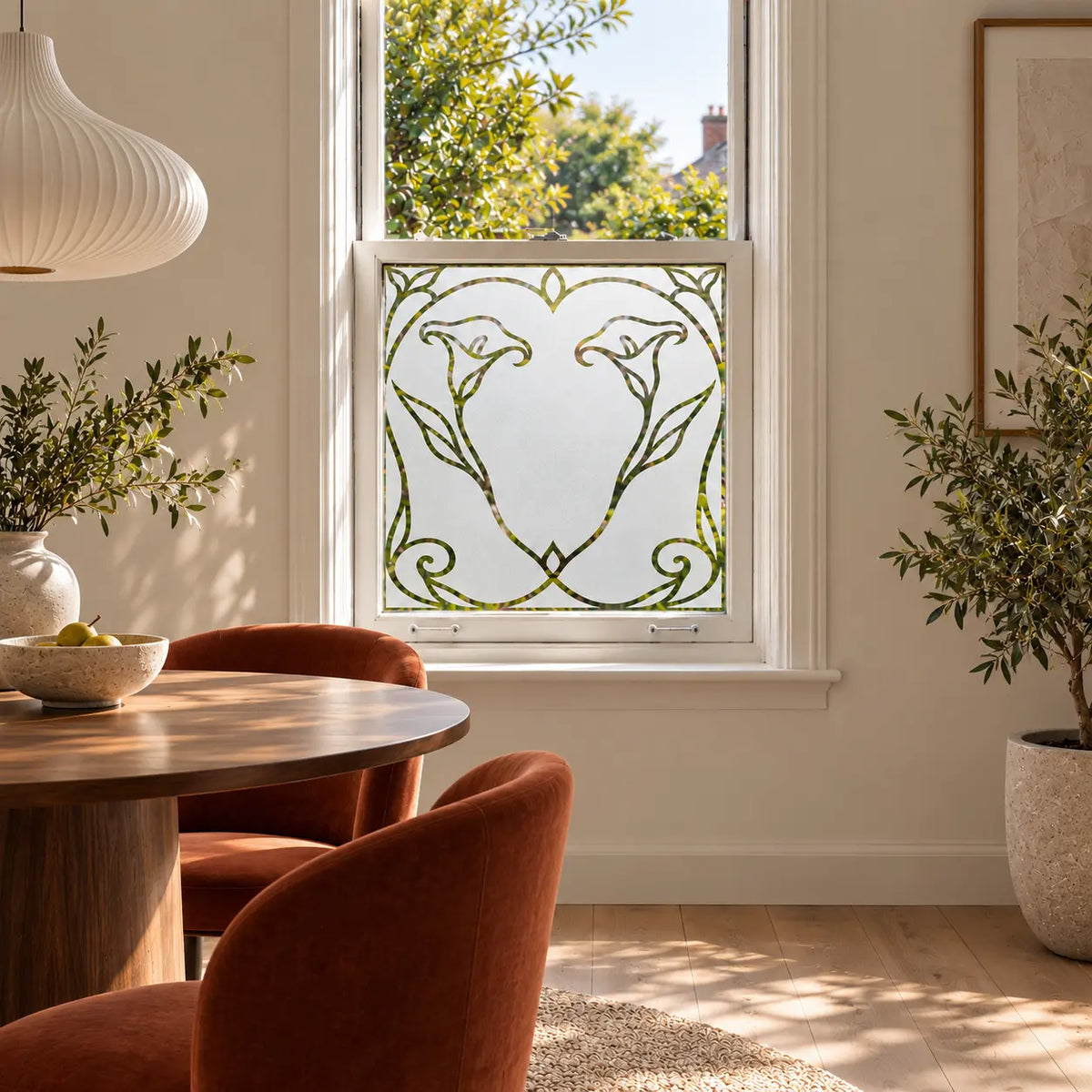 Privacy Window Film, Art Nouveau Calla Lily Frosted Design