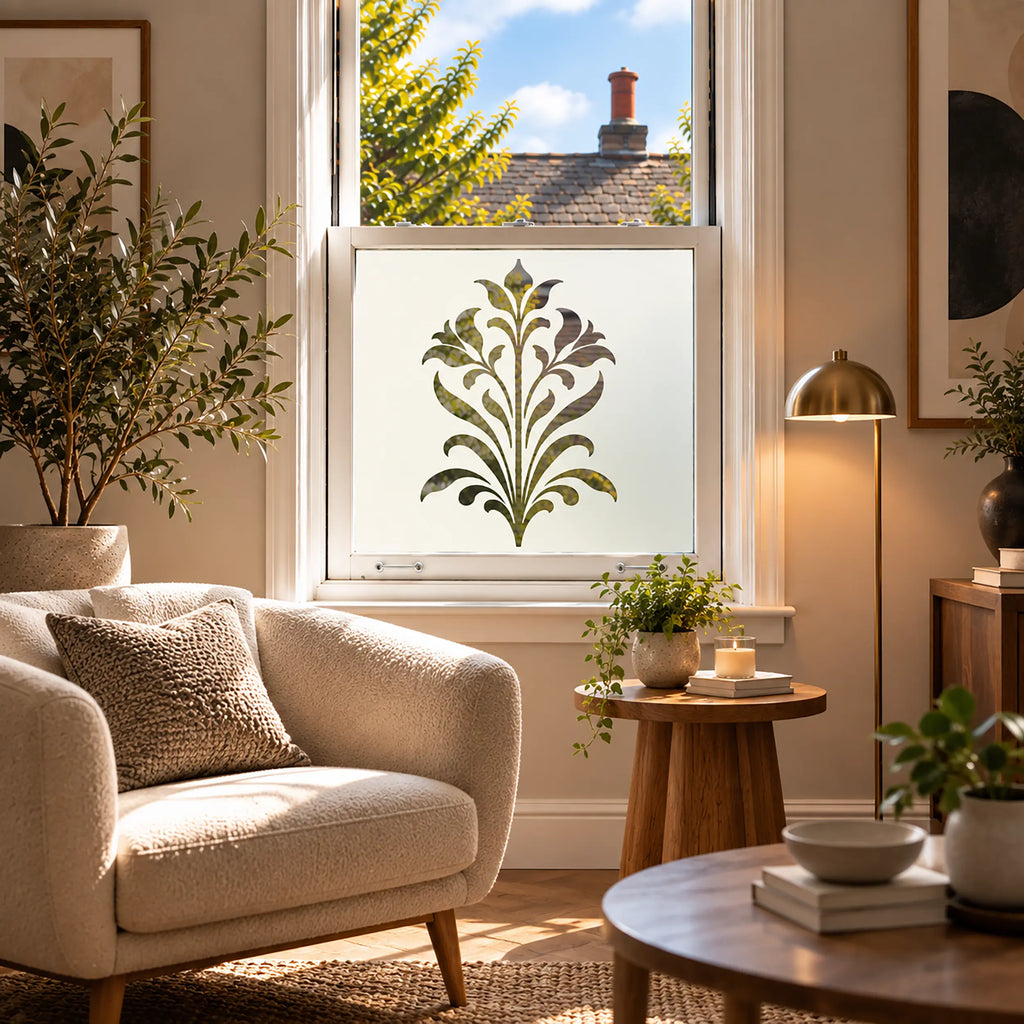 Privacy Window Film, Art Nouveau Leaf Frosted Design