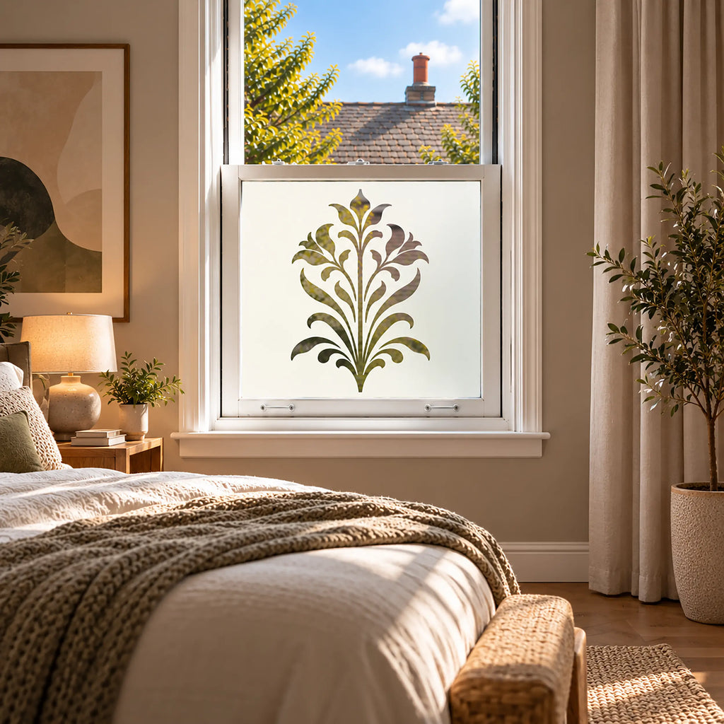 Privacy Window Film, Art Nouveau Leaf Frosted Design