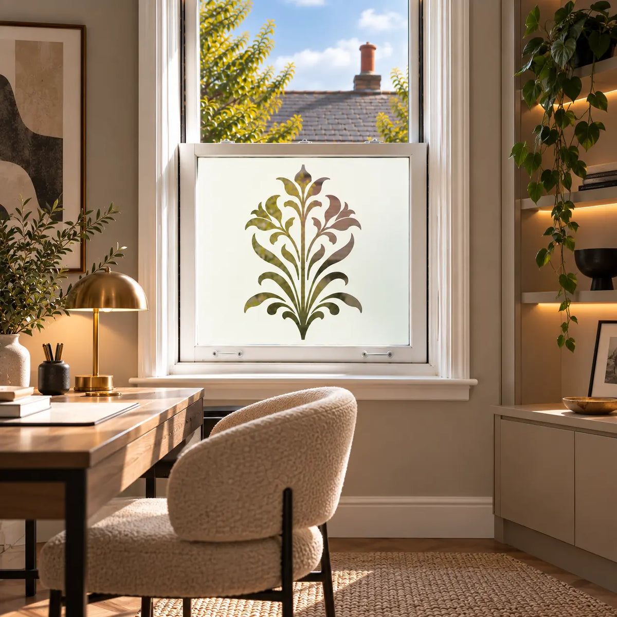 Privacy Window Film, Art Nouveau Leaf Frosted Design