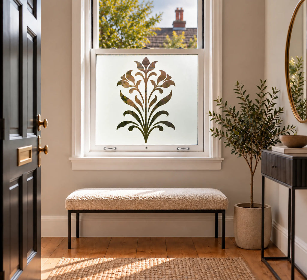 Privacy Window Film, Art Nouveau Leaf Frosted Design