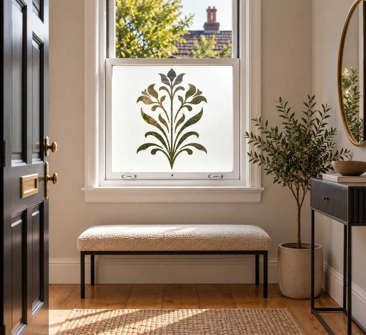 Privacy Window Film, Decorative Floral Cut Out Frosted Window Film