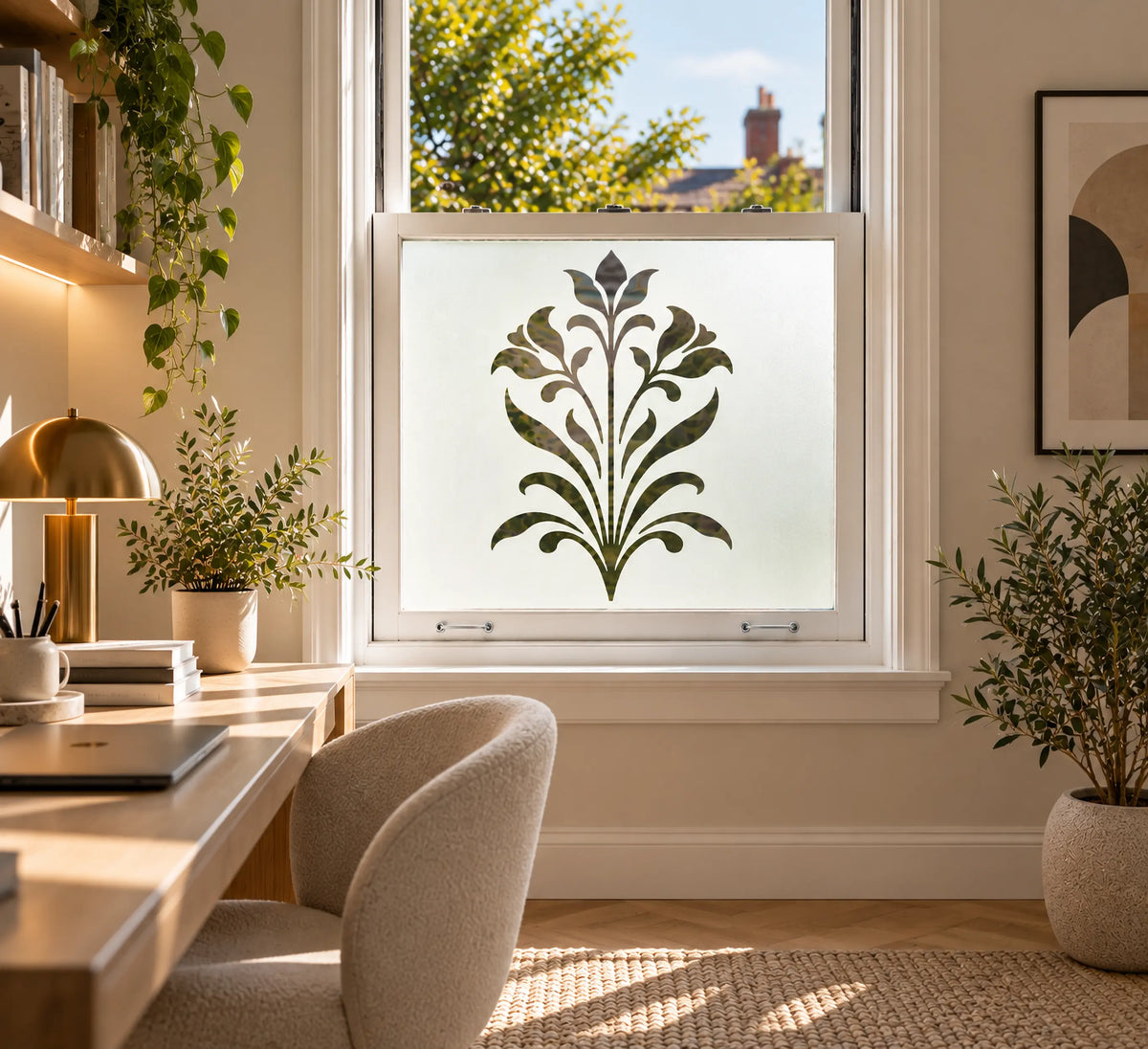 Privacy Window Film, Decorative Floral Cut Out Frosted Window Film