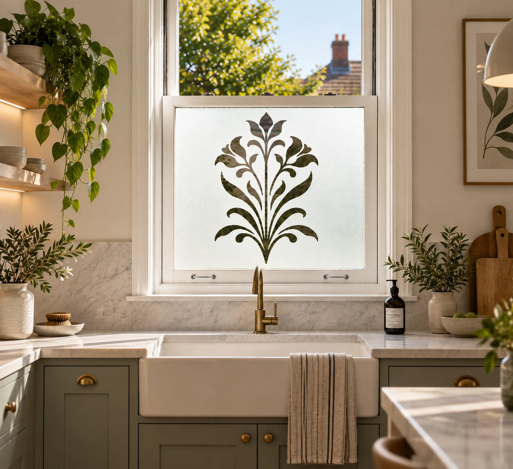 Privacy Window Film, Decorative Floral Cut Out Frosted Window Film