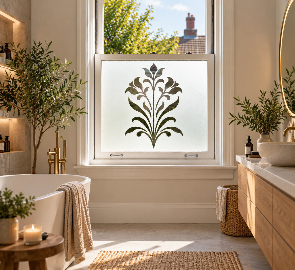 Privacy Window Film, Decorative Floral Cut Out Frosted Window Film