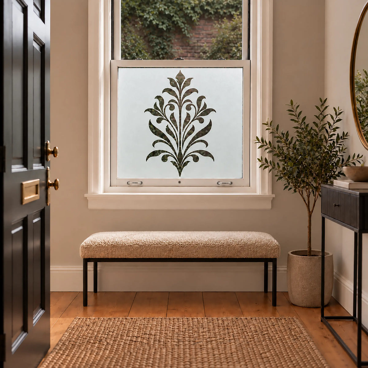 Privacy Window Film, Art Nouveau Leaf Frosted Design