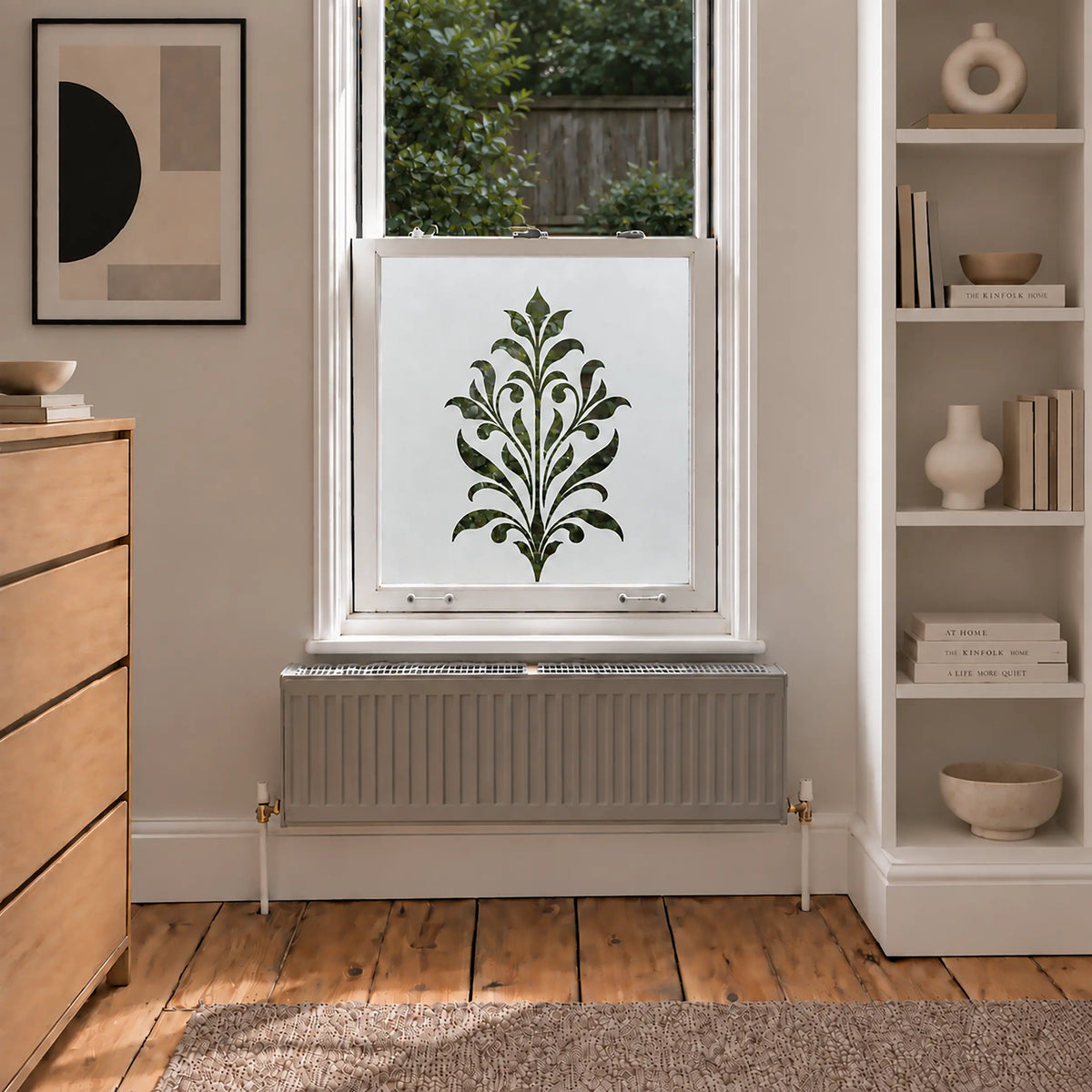 Privacy Window Film, Art Nouveau Leaf Frosted Design