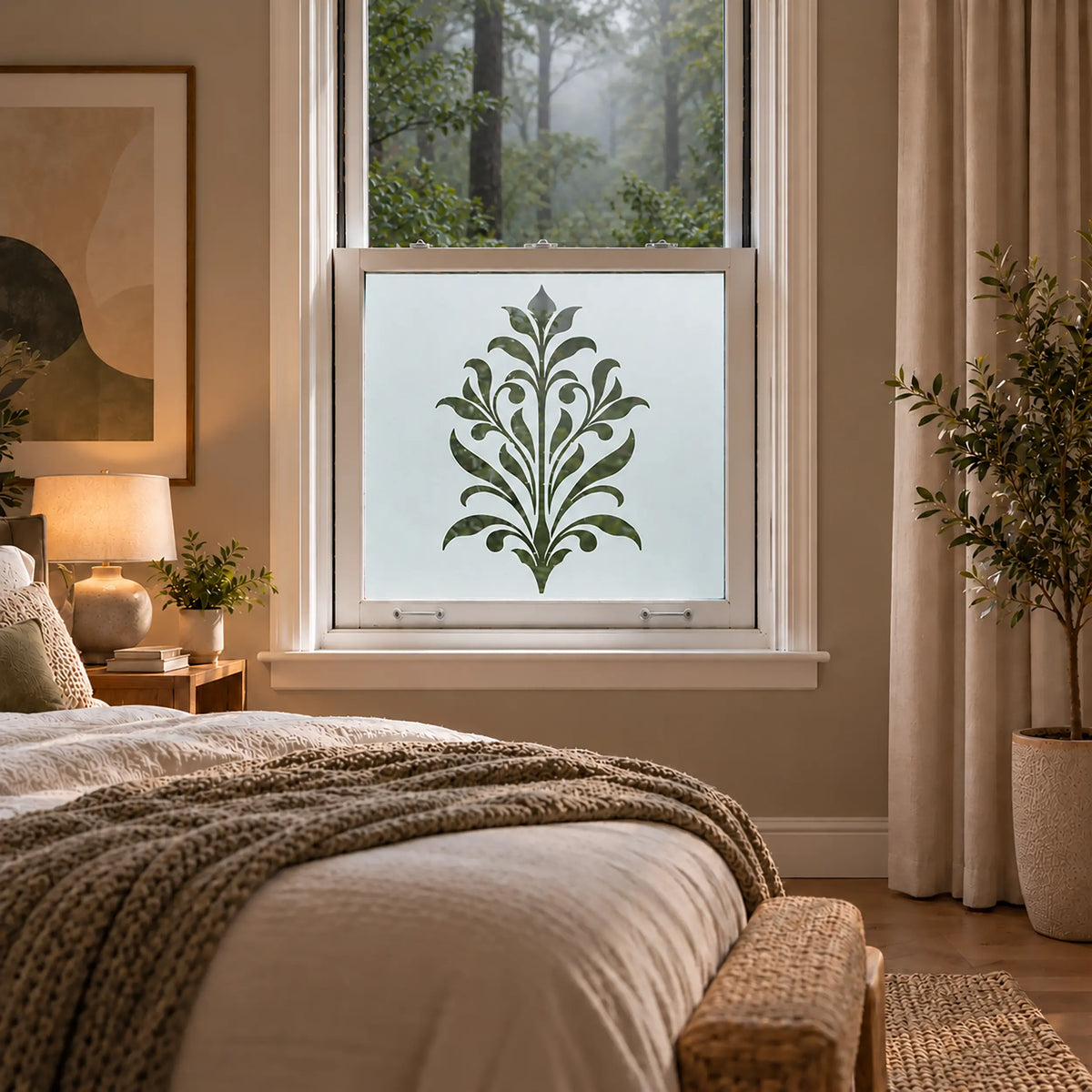Privacy Window Film, Art Nouveau Leaf Frosted Design
