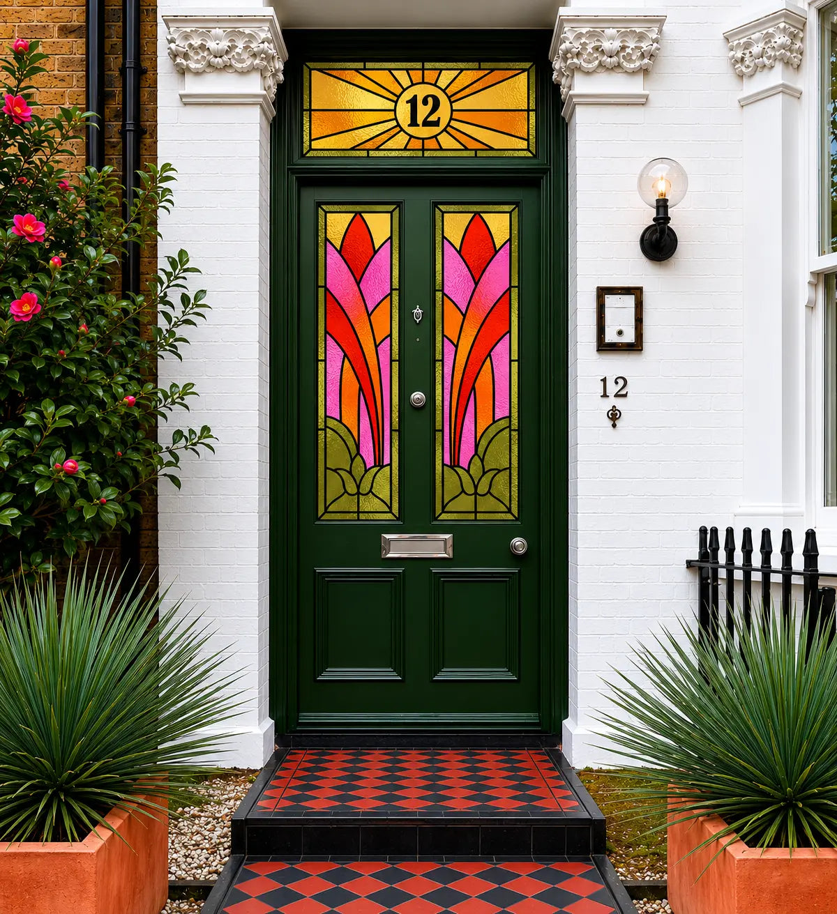 Art Deco Flame Stained Glass Front Door Window Film Set