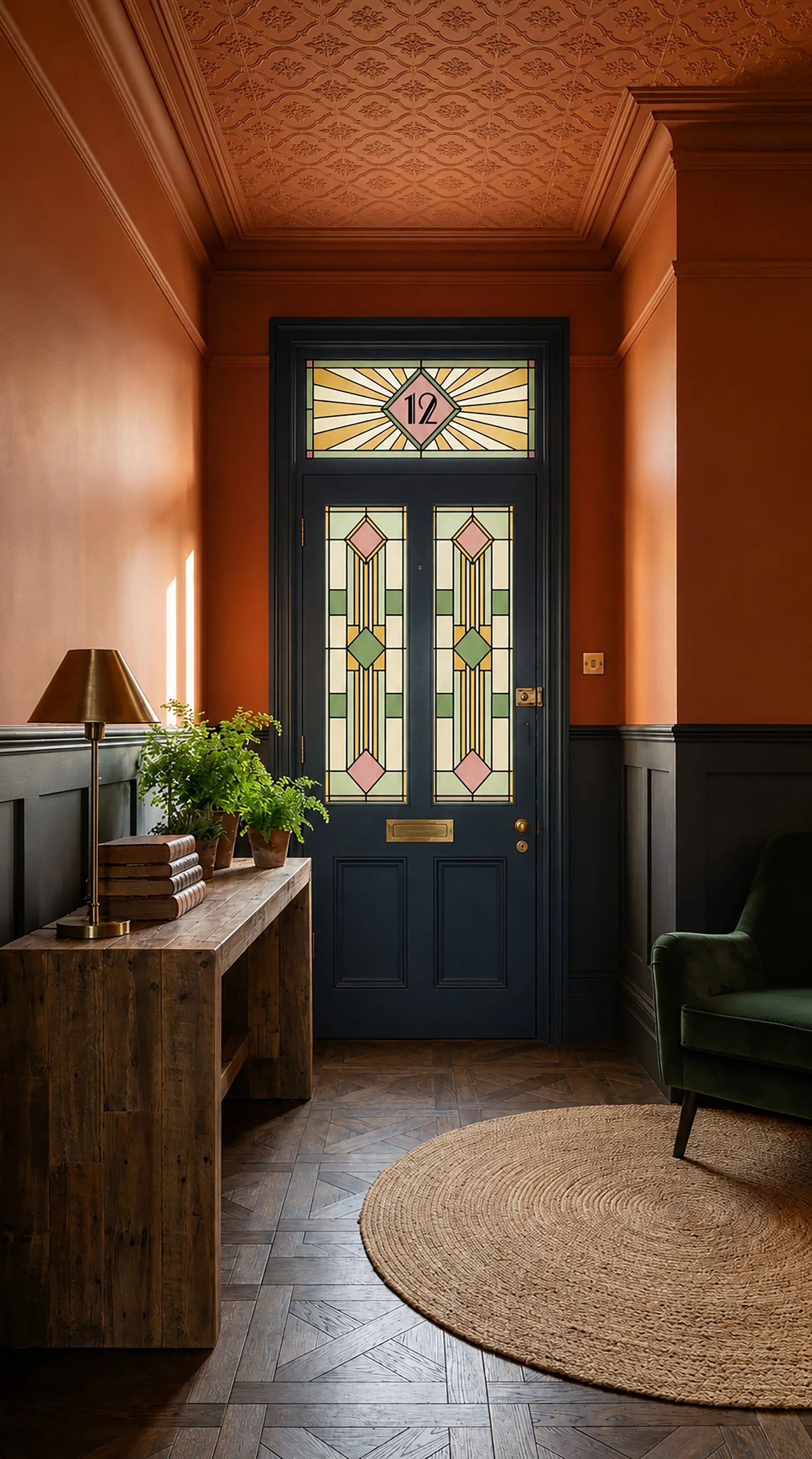 Art Deco Front Door Window Film Set | Stained Glass Privacy Film