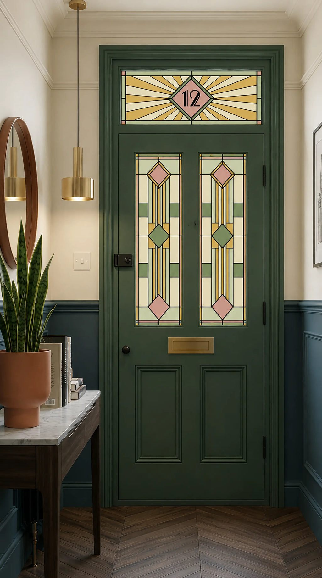 Art Deco Front Door Window Film Set | Stained Glass Privacy Film