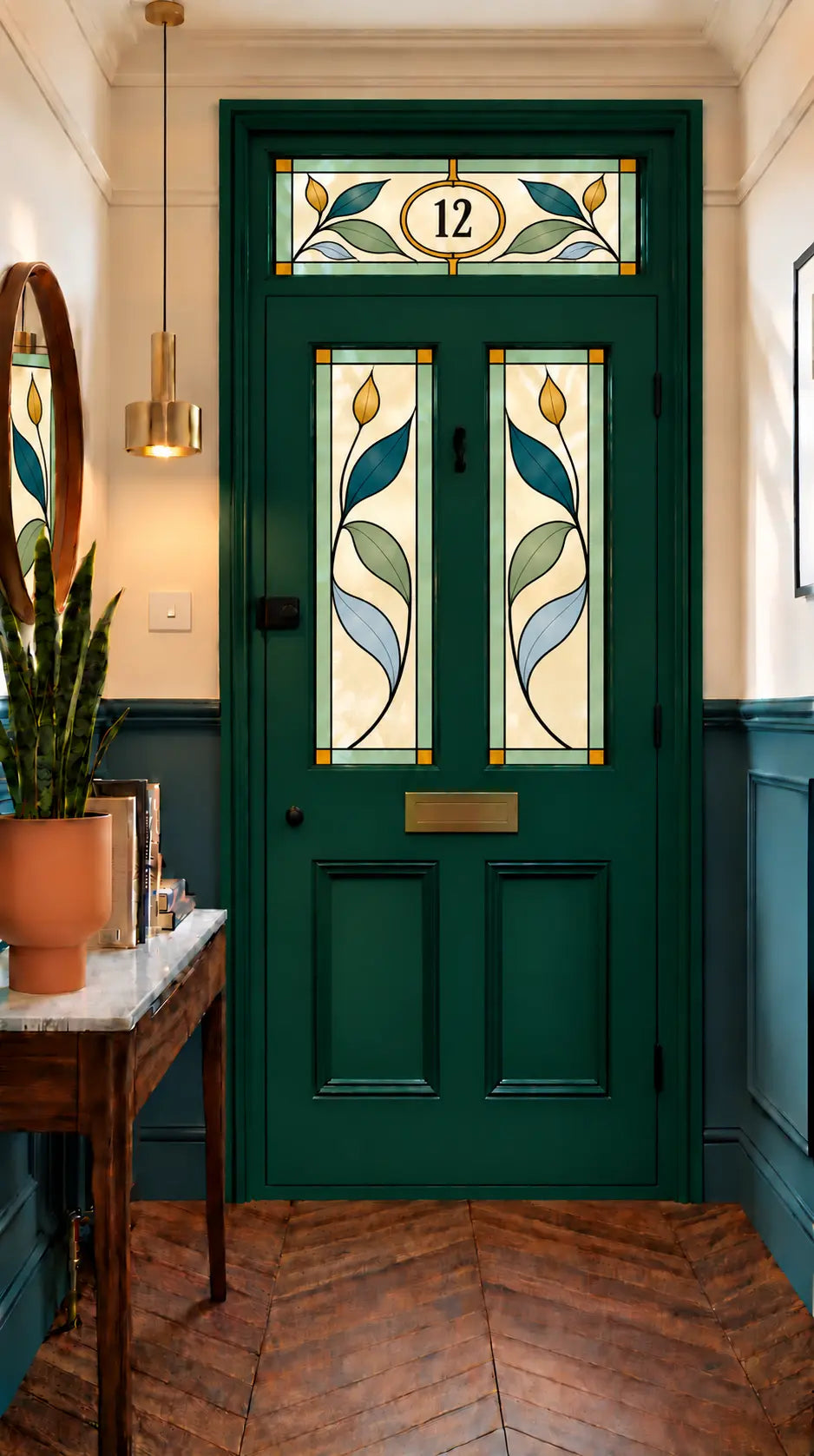 Privacy Window Film Stained Glass Front Door Floral