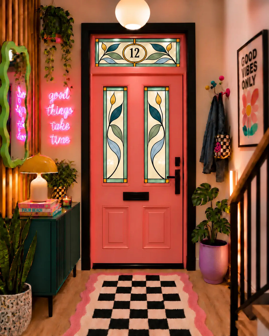 Privacy Window Film Stained Glass Front Door Floral