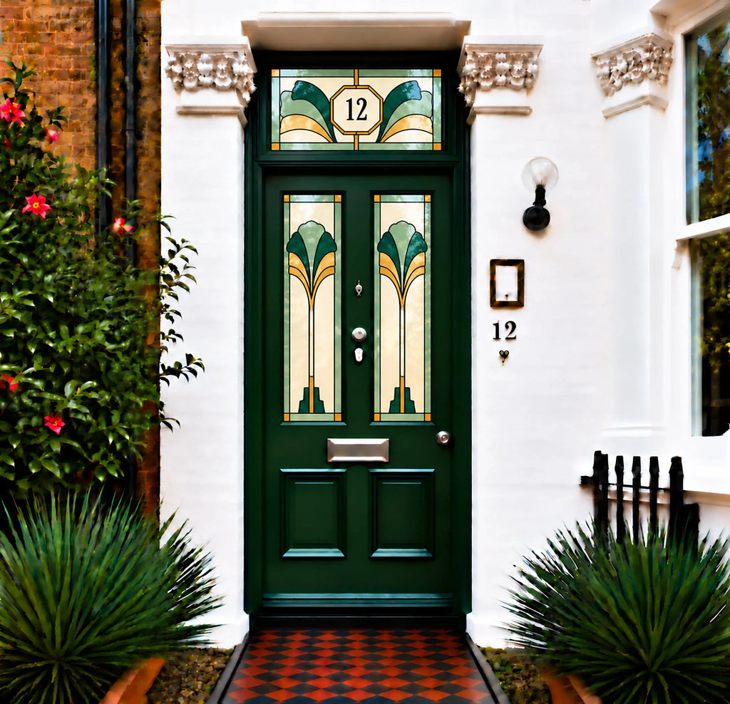 Privacy Window Film Stained Glass Emerald Door Panels and Transom