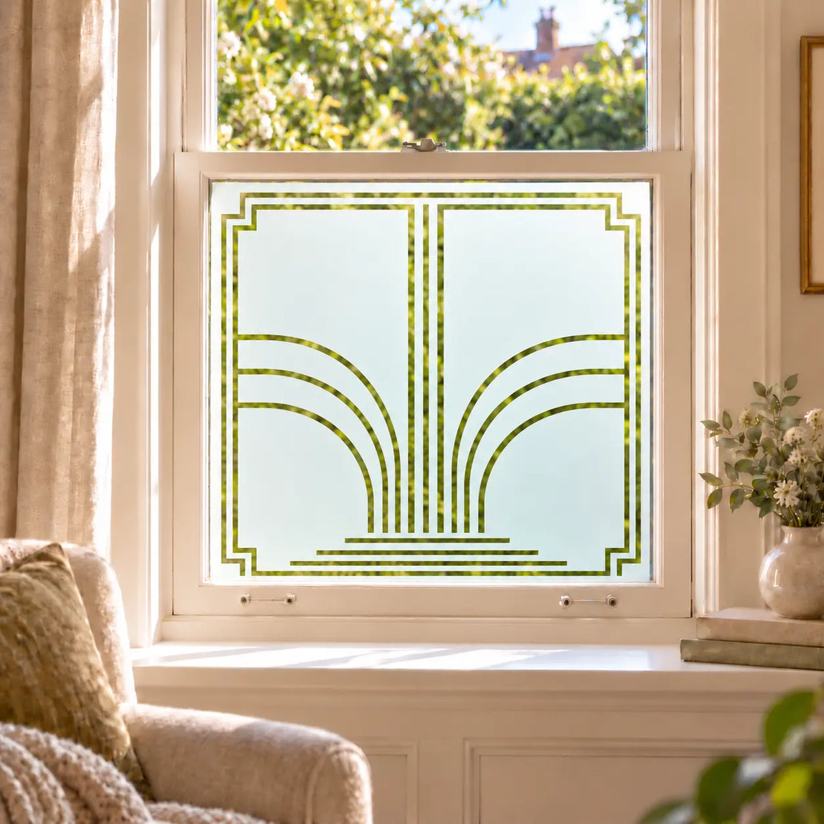 Art Deco Fountain Frosted Privacy Window Film