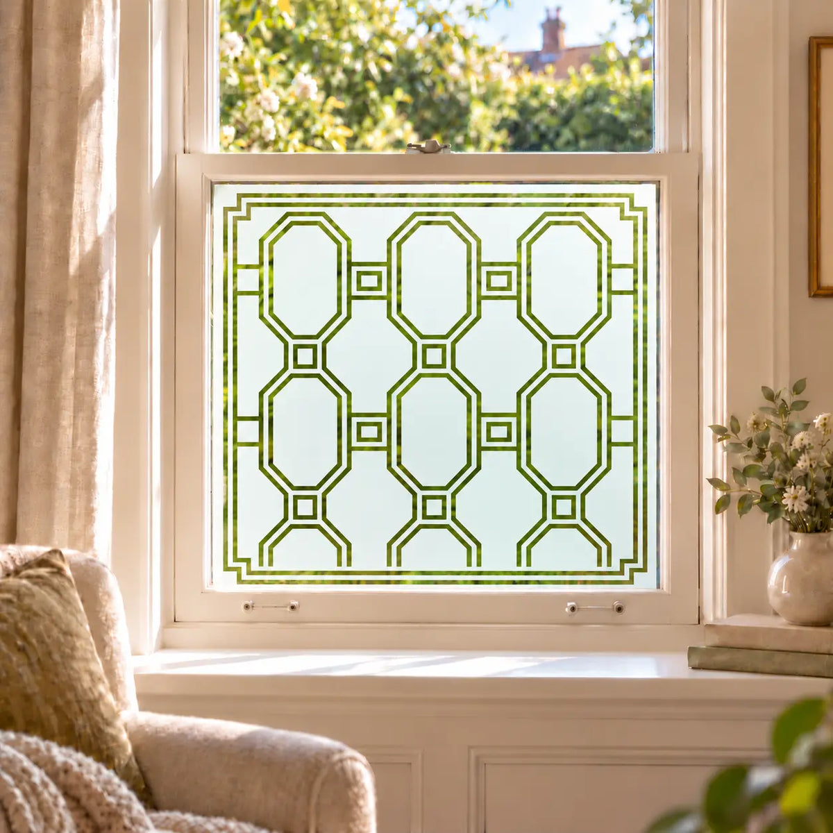 Privacy Window Film Art Deco Geometric Octagon Design