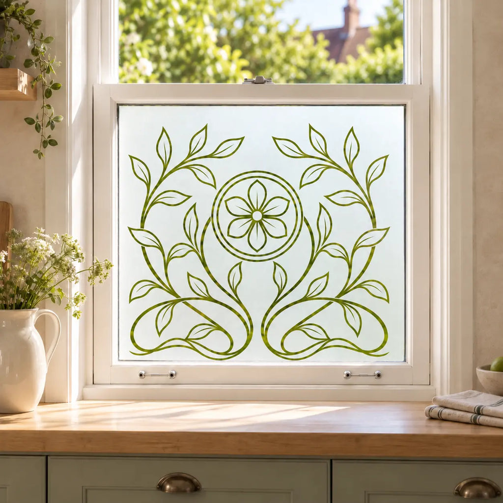Art Nouveau Floral Medallion Privacy Window Film