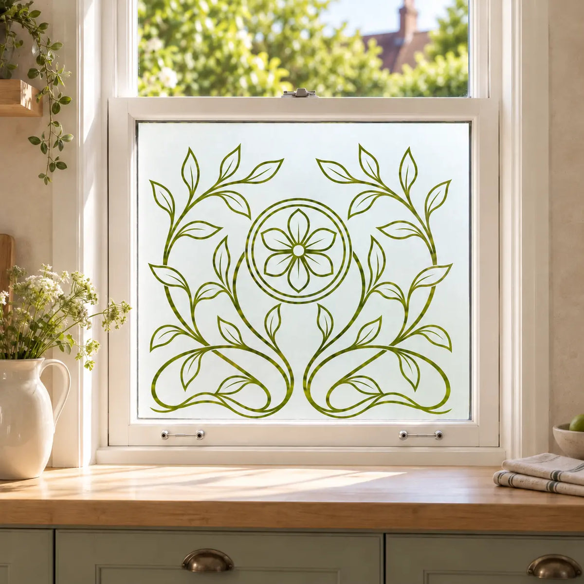 Art Nouveau Floral Medallion Privacy Window Film