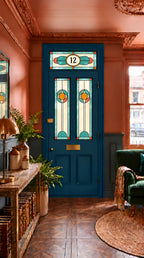 Privacy Window Film Stained Glass Front Door Turquoise and Coral