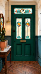 Privacy Window Film Stained Glass Front Door Turquoise and Coral