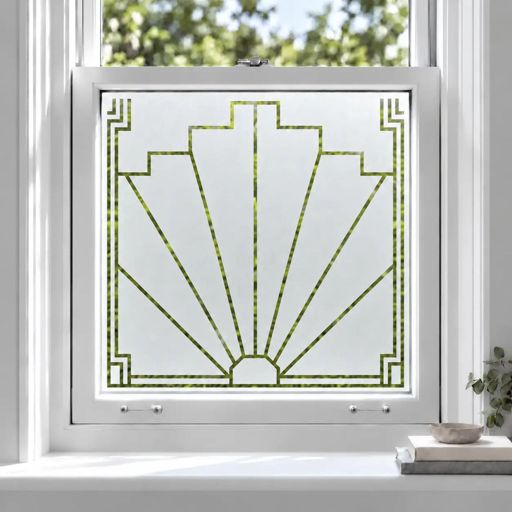 Privacy Window Film Art Deco Sunburst Frosted Glass Design