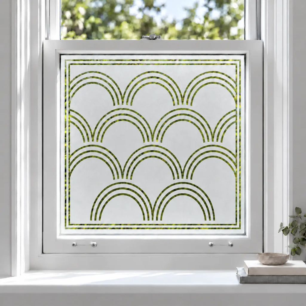 Privacy Window Film Art Deco Scalloped Frosted Glass Design