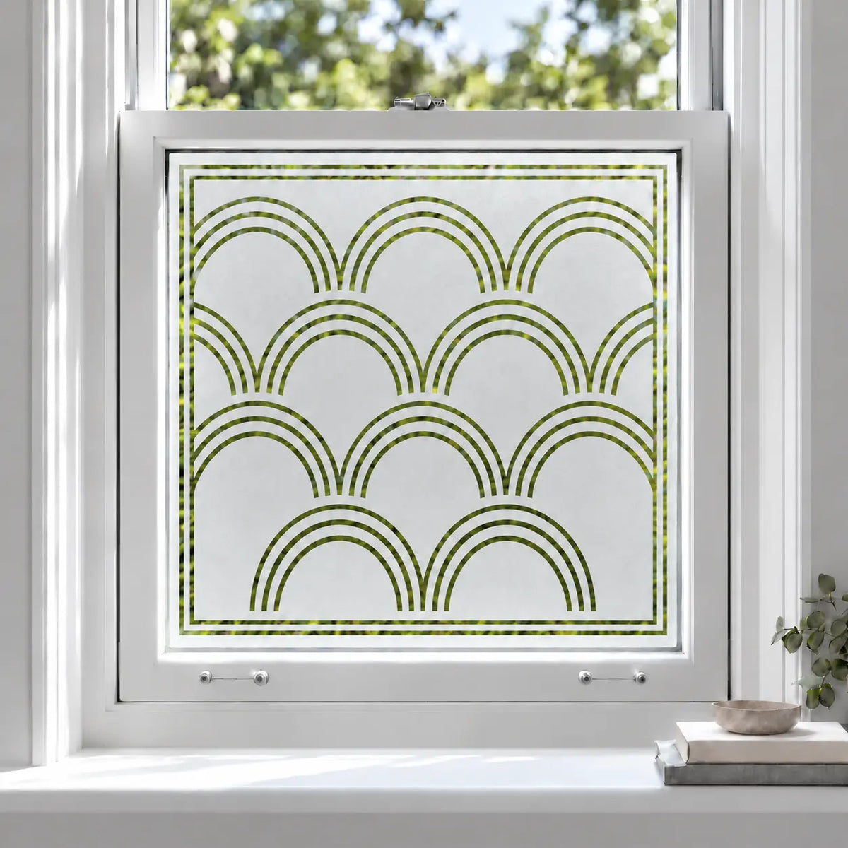 Privacy Window Film Art Deco Scalloped Frosted Glass Design
