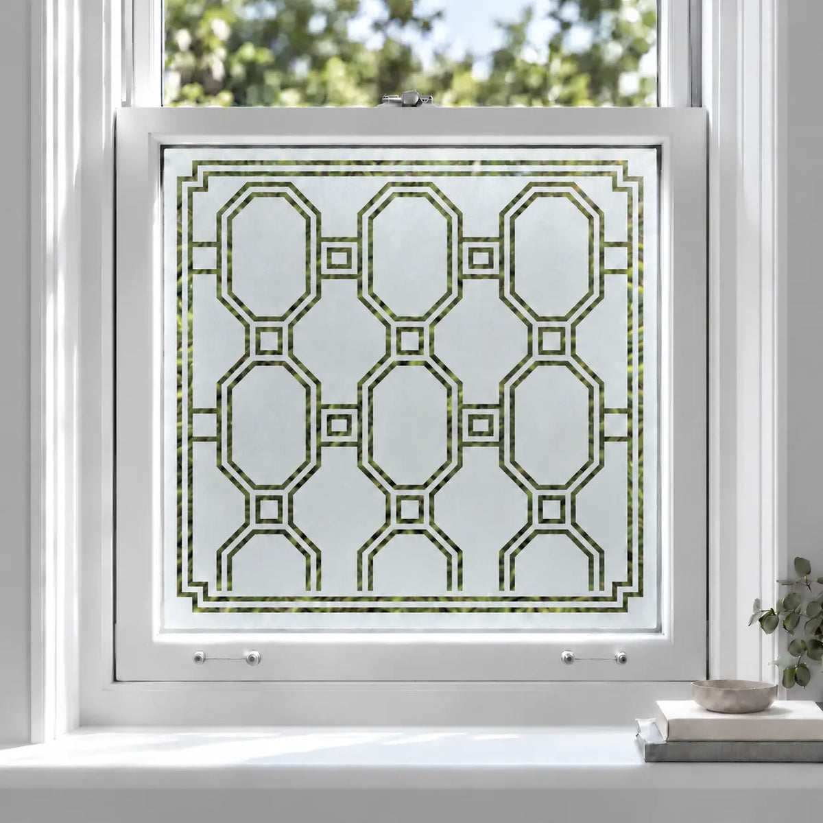 Privacy Window Film Art Deco Geometric Octagon Design