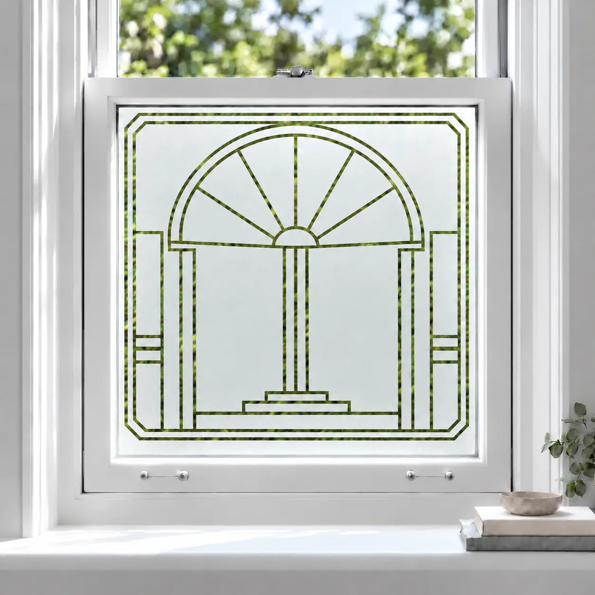 Art Deco Privacy Window Film, Geometric Frosted Glass Design