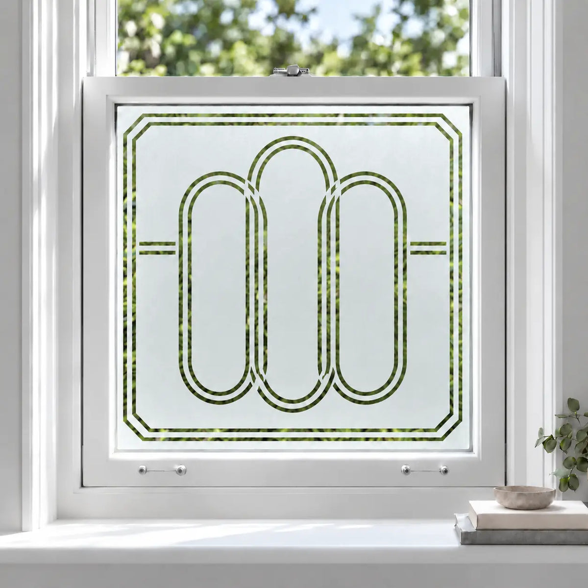 Privacy Window Film Art Deco Curved Geometric Design