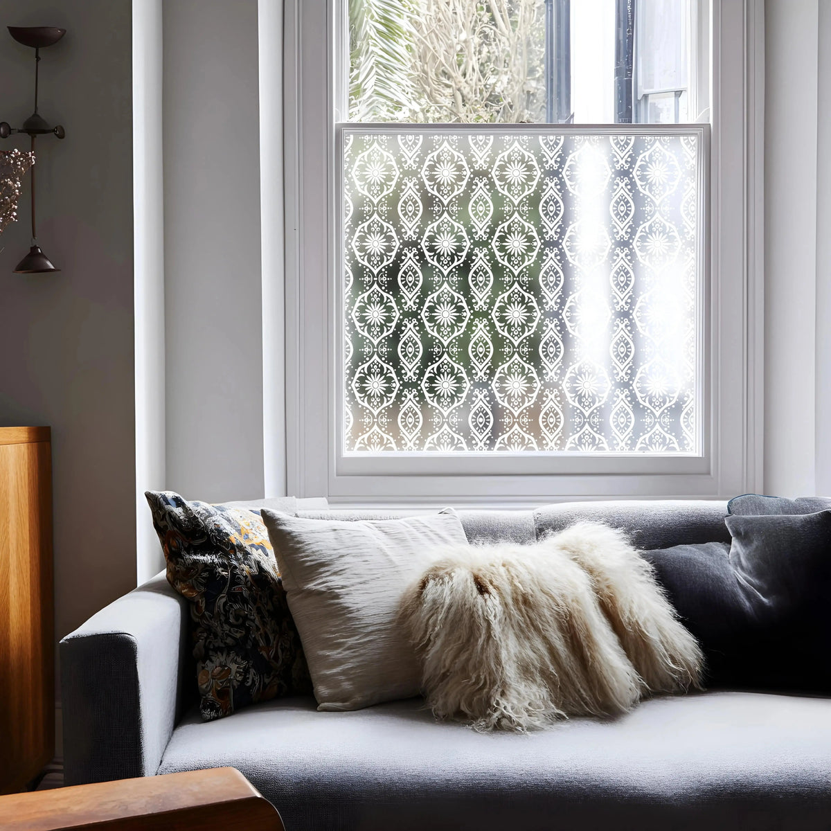 Frosted privacy window film for front door glass – Adelsheim decorative window cling