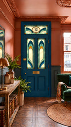 Privacy Window Film Art Deco Teal and Amber Door Panels and Transom