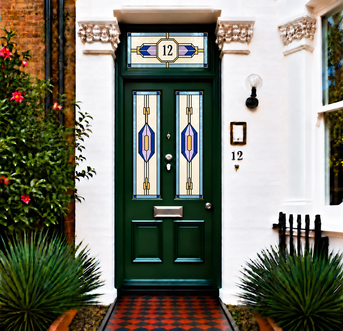 Privacy Window Film Stained Glass Sapphire Door Panels and Transom