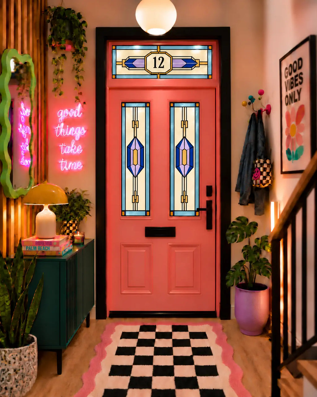 Privacy Window Film Stained Glass Sapphire Door Panels and Transom