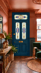 Privacy Window Film Stained Glass Sapphire Door Panels and Transom