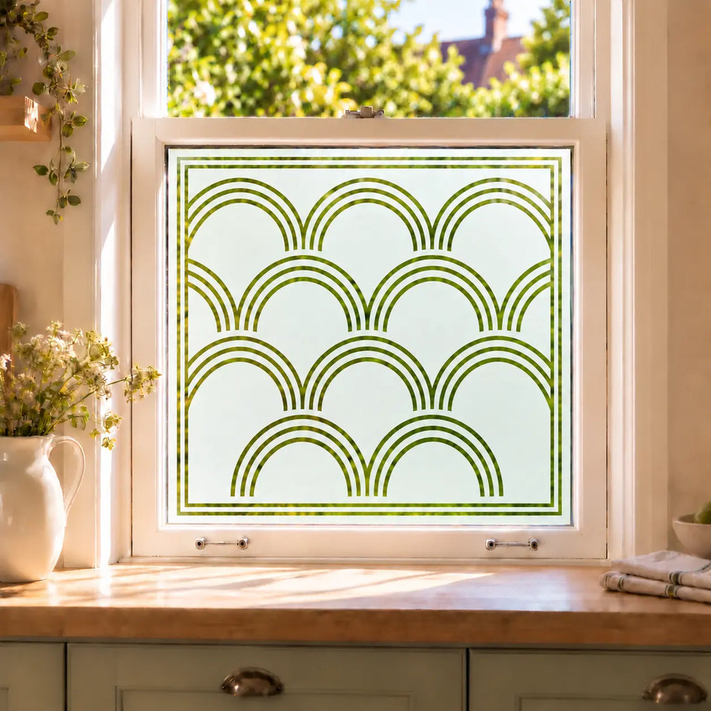 Privacy Window Film Art Deco Scalloped Frosted Glass Design
