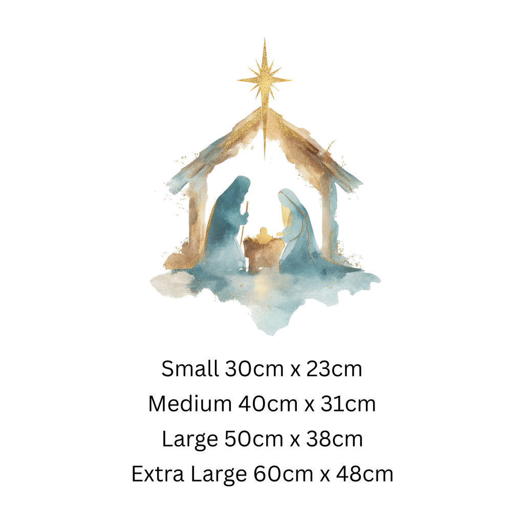 Watercolor Nativity Christmas Window Sticker – Reusable Double-Sided Festive Manger Scene with Gold Star Creative Windows