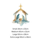 Watercolor Nativity Christmas Window Sticker – Reusable Double-Sided Festive Manger Scene with Gold Star Creative Windows