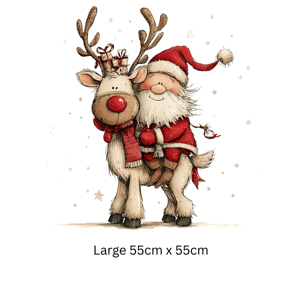Santa Clause and Cute Reindeer Christmas Window Sticker