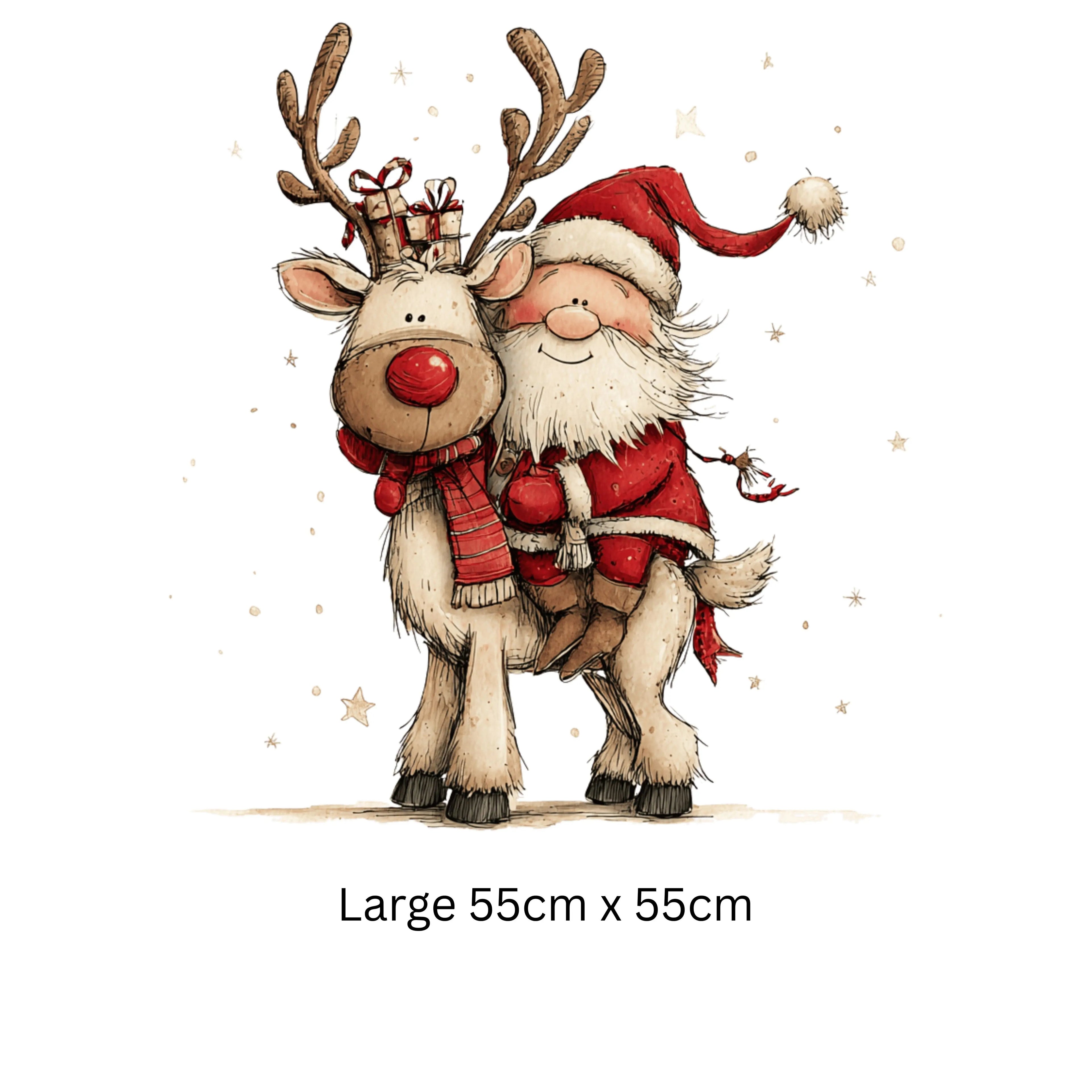 Santa Clause and Cute Reindeer Christmas Window Sticker