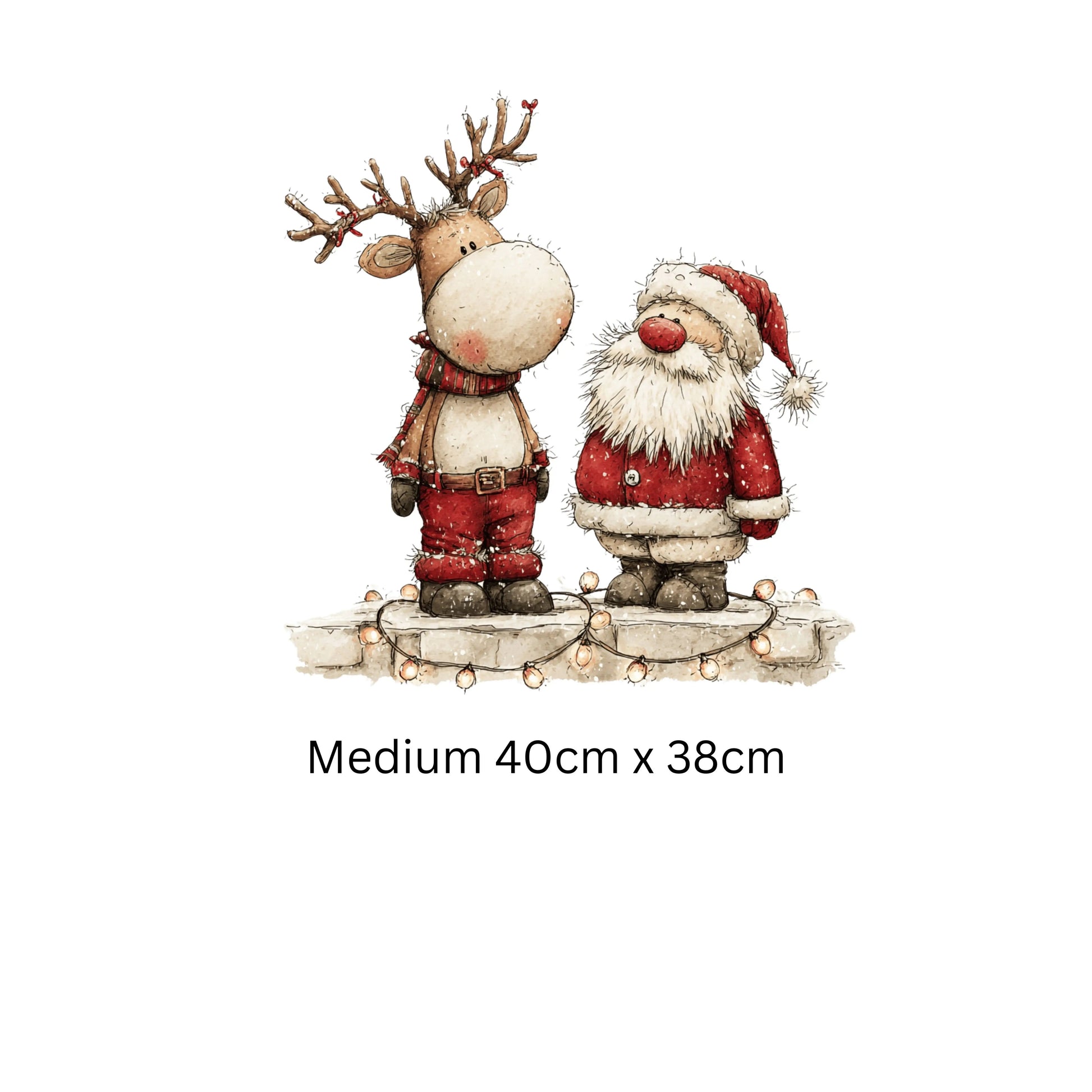 Santa and Reindeer Christmas Window Cling – Festive Christmas Decoration with Fairy Lights