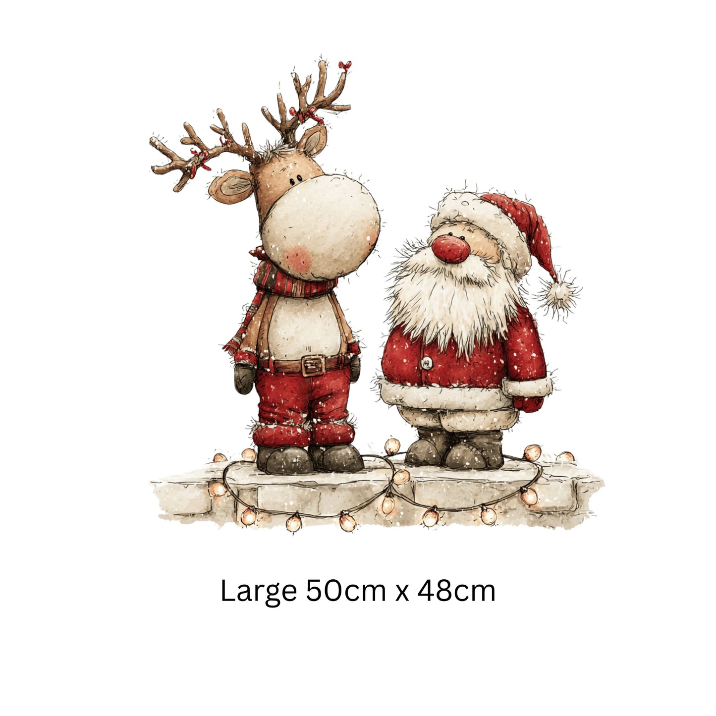 Santa and Reindeer Christmas Window Cling – Festive Christmas Decoration with Fairy Lights